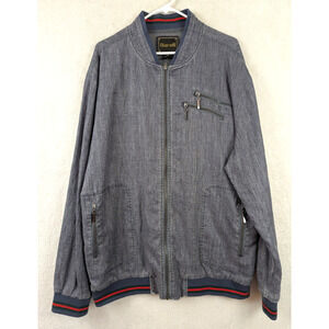 Vintage Biarelli sz XXL 100% Linen Jacket blue mesh lined zips pockets men HU